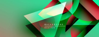 Soyut geometrik şekiller örtüşüyor, canlı yeşil, kırmızı, sarı renkler yaratıyor. Modern tasarım elementleri dinamik görsel deneyim önerir.