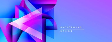 Soyut geometrik şekiller, canlı maviler, morlar dinamik arkaplan oluşturur. Gradyan etkisi derinlik ve modern hissi arttırır. Dizayn ögeleri örtüşüyor.