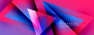 Soyut geometrik şekiller canlı pembeleri, mavileri, morları harmanlarlar. Modern tasarım üst üste binen katmanlar, dinamik görsel efekt yaratır.