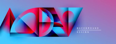 Soyut geometrik şekiller canlı renkleri harmanlarlar. Gradyan geçişler dinamik görsel efekt yaratır. Arka planlar için modern tasarım ögesi.