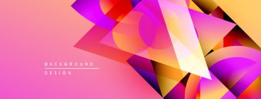 Soyut geometrik şekiller örtüşüyor, canlı pembe, turuncu, sarı renkler yaratıyor. Modern tasarım elementleri dinamik enerji, görsel ilgi.