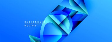 Soyut mavi tasarım. Geometrik şekiller, dinamik görsel efekt oluşturur. Gradyan gölgeler derinliği arttırır, modern estetik.