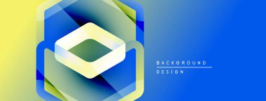 Soyut geometrik tasarım. Altıgen katmanlar illüzyon yaratır, canlı renkler harmanlanır. Dijital projeler için modern arkaplan.