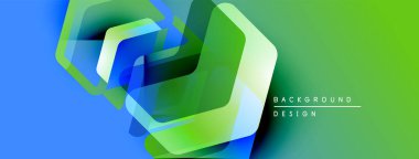 Soyut geometrik şekiller canlı mavi ve yeşil renkleri harmanlarlar. Modern tasarım yenilik, enerji, dinamik kompozisyon öneriyor. Temiz estetik.