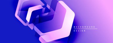 Soyut geometrik şekiller, mor renkler, eğim arkaplanı. Modern tasarım elementleri dinamik görsel efekt yaratır.