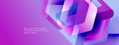Soyut geometrik şekiller üst üste binerek canlı mor gradyan oluşturur. Modern tasarım teknoloji, yenilik, akıcılık öneriyor..