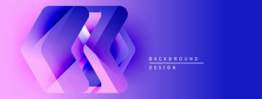 Soyut geometrik şekiller örtüşür, canlı bir değişim etkisi yaratır. Arka planda mavi, mor renkler var. Modern tasarım elemanları.
