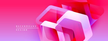 Soyut geometrik şekiller örtüşüyor, canlı pembe, mor renkler yaratıyor. Modern tasarım teknoloji, yenilik ve enerji öneriyor.