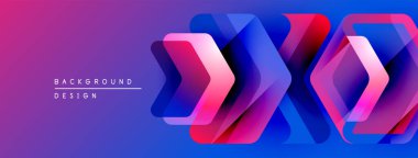 Soyut geometrik şekiller örtüşür, canlı mor, mavi ve pembe renk değişimi yaratır. Arka planlar için modern tasarım ögesi.