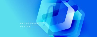 Soyut mavi tasarım katmanlı altıgenler içerir. Gradyan gölgeler derinlik yaratır, modern estetik. Temiz sunum, uygun arkaplan.