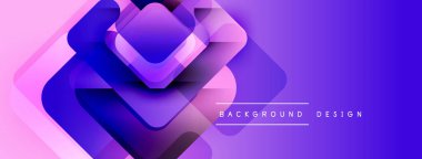 Soyut geometrik şekiller örtüşüyor, canlı mor ve pembe renkler yaratıyor. Arkaplan, pankart ve sunumlar için modern tasarım ögesi.