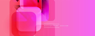 Soyut geometrik şekiller örtüşür, canlı pembe gradyan arkaplan oluşturur. Modern tasarım elementleri dijital sanat ve yenilik öneriyor.