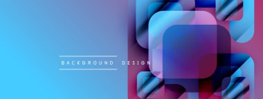 Soyut geometrik tasarım. Mavi renkler mor ve pembe renklere karışıyor. Üst üste binen kareler modern görsel efektler yaratır. Metin arkaplan tasarımı okur.