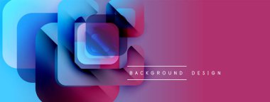 Soyut geometrik şekiller örtüşür, parlak mavi ve mor renkler yaratır. Arkaplan ve sunumlar için modern tasarım ögesi.