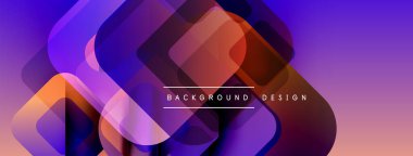 Soyut geometrik desen. Üst üste binen kareler canlı mor, turuncu gradyanlar yaratır. Arka planlar ve pankartlar için modern tasarım uygun.