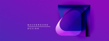 Soyut mor tasarım, üst üste binen kareler, daireler. Renkler derinlik yaratır, modern estetik. Minimalist metin mevcut.