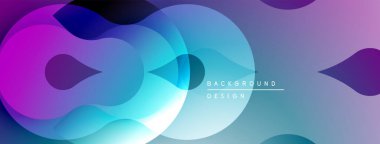 Soyut sıvı şekilleri örtüşür, canlı gradyanlar yaratır. Mavi, mor renkler dizaynın baskın rengidir. Hareketi ve enerjiyi gösterir. Modern estetik.