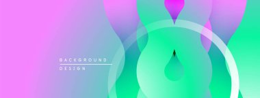 Soyut arka plan canlı pembe, mor, yeşil gradyanlar içerir. Üst üste binen daireler dinamik görsel efekt yaratır. Minimalist tasarım.
