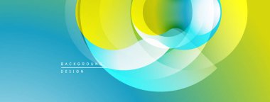 Soyut tasarım özellikleri üst üste binen daireler, canlı renkler. Gradyan karışımı turkuaz, sarı, yeşil modern estetik yaratıyor.