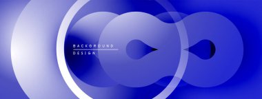 Soyut mavi tasarım, üst üste binen daireler, gradyanlar. Minimalist stil modern görsel etki yaratır. Metin arkaplan tasarımı okur.