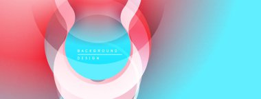 Soyut tasarım özellikleri üst üste binen daireler, gradyanlar. Pembe, mavi renkler modern görsel efektler yaratır. Minimalist tarz, temiz kompozisyon.