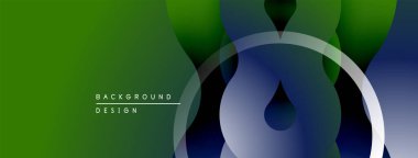 Soyut yeşil mavi tasarım. Üst üste binen daireler sıvı şekiller oluşturur, modern estetik. Arkaplan elementleri su damlacıklarını öneriyor.
