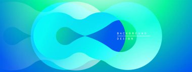 Soyut sıvı şekilleri örtüşür, parlak mavi, yeşil gradyanlar yaratır. Modern tasarım hareket, enerji ve derinlik öneriyor. Minimalist estetik.