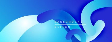 Soyut mavi arkaplan. Üst üste binen katmanlar dinamik, akışkan şekiller yaratır. Dijital projeler için modern tasarım.