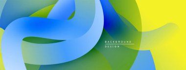 Soyut sıvı şekiller, canlı renklerin karışımı. Modern tasarım, pürüzsüz eğimler dinamik kompozisyon yaratır. Sarı, yeşil, mavi renkler egemen.