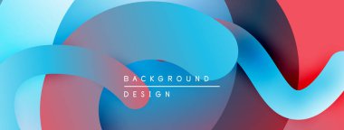 Soyut sıvı şekilleri örtüşür ve canlı renk değişimleri yaratır. Mavi, kırmızı renkler dizaynın baskın rengidir. Hareket ve enerji önerir..