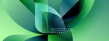 Soyut yeşil gradyanlar dinamik akış yaratır. Üst üste binen şekiller hareket ve derinliği gösteriyor. Modern tasarım taze ve enerjik hissettiriyor..