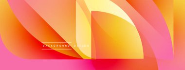 Soyut renkli tasarım. Pürüzsüz gradyanlar dinamik şekiller oluşturur, turuncu, sarı, pembe renkler harmanlanır. Dijital projeler için modern arkaplan.