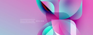 Soyut tasarım özellikleri üst üste binen şeffaf şekiller. Pembe, mor, turkuaz renkler düzgün bir şekilde harmanlanır. Minimalist metin arkaplan tasarımı okur.