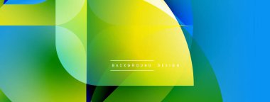 Soyut geometrik bileşim. Dalgalı gradyanlar mavileri, yeşillikleri, sarıları harmanlarlar. Modern tasarım enerji, akış ve yenilik öneriyor. Minimalist estetik.