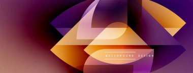 Soyut geometrik şekiller canlı turuncu ve mor renkleri harmanlarlar. Modern tasarım dinamik görsel efekt yaratır. Düzen eğimleri kompozisyona hakim.