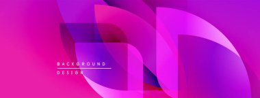 Soyut pembe eğimli arkaplan. Üst üste binen şekiller dinamik görsel efekt yaratır. Modern tasarım elemanları.