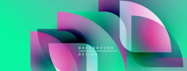 Soyut, enerjik bir arkaplan. Üst üste binen şekiller dinamik görsel efekt yaratır. Turkuaz, pembe, mor renkler baskın kompozisyon. Modern tasarım ögesi.