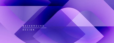 Soyut mor arkaplan. Üst üste binen şekiller dinamik görsel efekt yaratır. Sancaklar ve sunumlar için modern tasarım uygun.