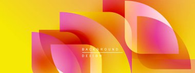 Soyut canlı tasarım, üst üste binen şekiller. Sarı, pembe, kırmızı renkler dinamik görsel efekt yaratır. Modern arkaplan dokusu.