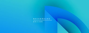 Soyut mavi eğimli arkaplan. Üst üste binen şekiller dinamik görsel efekt yaratır. Metin elementli minimalist tasarım.