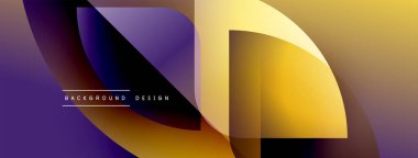 Soyut geometrik şekiller çakışıyor. Mor, altın rengi dinamik görsel efekt yaratır. Arka planlar için modern tasarım ögesi.