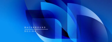 Soyut mavi tasarım, üst üste binen şekiller. Gradyan renkler dinamik görsel efekt yaratır. Çeşitli projeler için modern arkaplan.