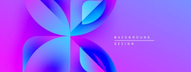 Soyut çiçek tasarımı. Canlı mor, mavi renkler dinamik taç yaprağı şekilleri oluşturur. Dijital projeler için modern arkaplan.