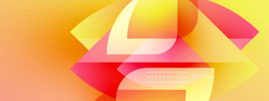 Soyut geometrik tasarım. Canlı gradyanlar sarı, turuncu, kırmızı renkleri harmanlarlar. Modern bileşim dinamik görsel etki yaratır.