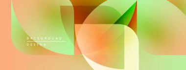Soyut geometrik şekiller çakışıyor. Yumuşak gradyanlar sıcak, canlı renk paleti oluşturur. Arka planlar için modern tasarım ögesi.