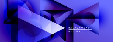 Soyut geometrik şekiller örtüşüyor, canlı mavi gradyanlar yaratıyor. Modern tasarım teknoloji, yenilik, dinamik kompozisyon öneriyor.