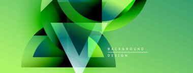 Soyut yeşil tasarım üst üste binen şekiller, gradyanlar, dinamik kompozisyon. Çeşitli projeler için modern arkaplan.