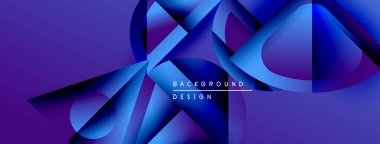 Soyut geometrik şekiller örtüşür, parlak mavi mor renkler yaratır. Arkaplan ve sunumlar için uygun modern tasarım.