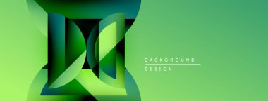 Soyut yeşil tasarım. Katmanlı şekiller dinamik görsel efektler yaratır. Sunumlar ve markalaşma için modern arkaplan.