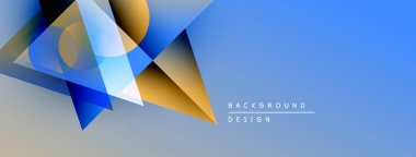 Soyut geometrik şekiller örtüşür, dinamik görsel efekt yaratır. Mavi, turuncu renkler arkaplanda baskın. Minimalist tasarım unsurları.